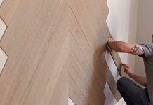 თანამედროვე ინტერიერში ლამინატს კედლებსა და ჭერზეც იყენებენ