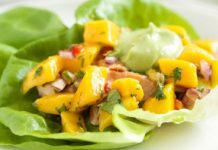 მანგოს, ქათმისა და სალათის ფურცლების ხვეულა – ჯანსაღი და მარტივი კერძი