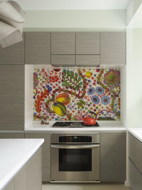 Bohemian Apartment Kitchen with Fabric Backsplash
